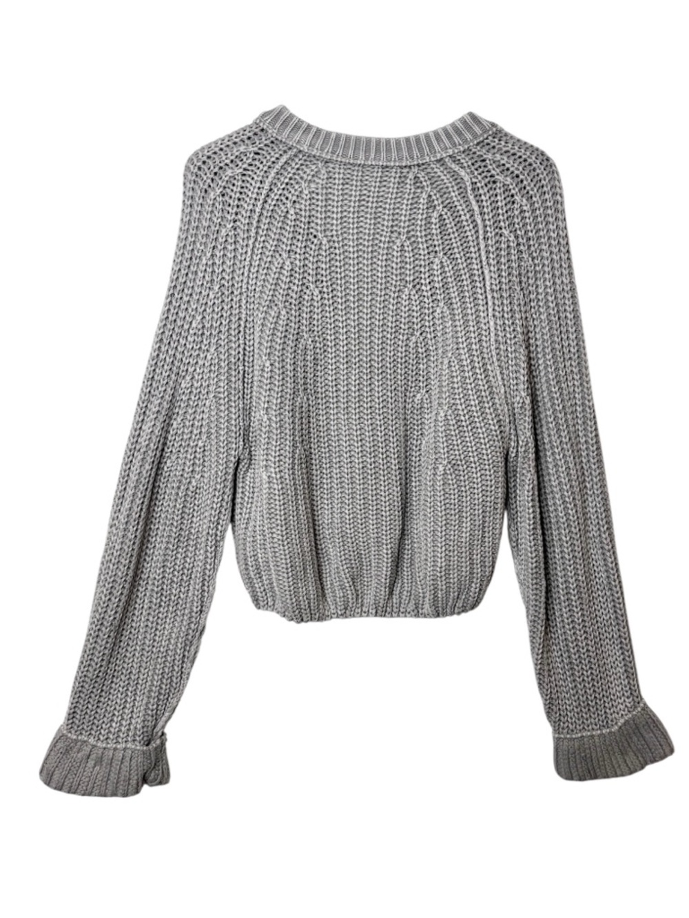 Free People Sweet Nothing Gray Chunky Women’s Cropped Cardigan Sweater Sz L - Picture 11 of 13